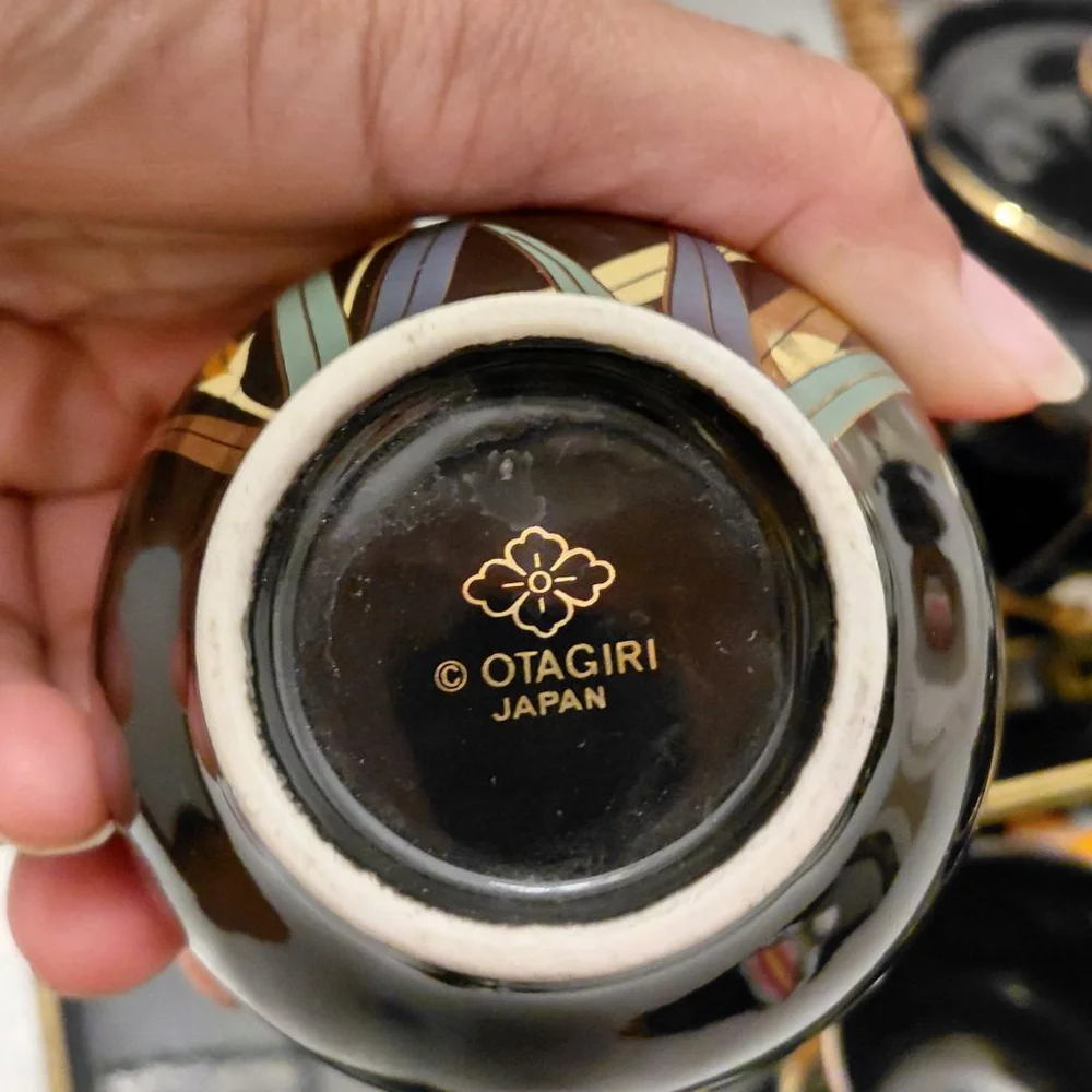 Otagiri Black Gold Floral Tea Set with Tray & 6 Cups One Size